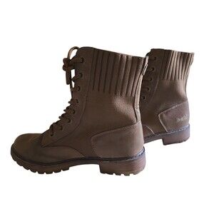 Blowfish Malibu Brown Vegan Leather & Fabric Lace Up Boots Size 8 Womens